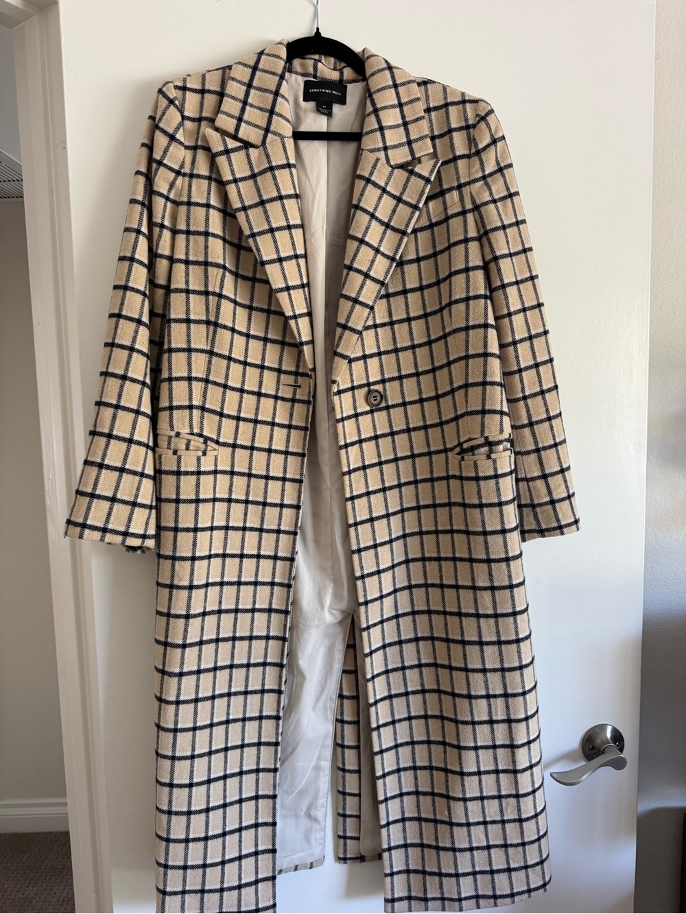 Something Navy Beige & Navy Long Wool Coat